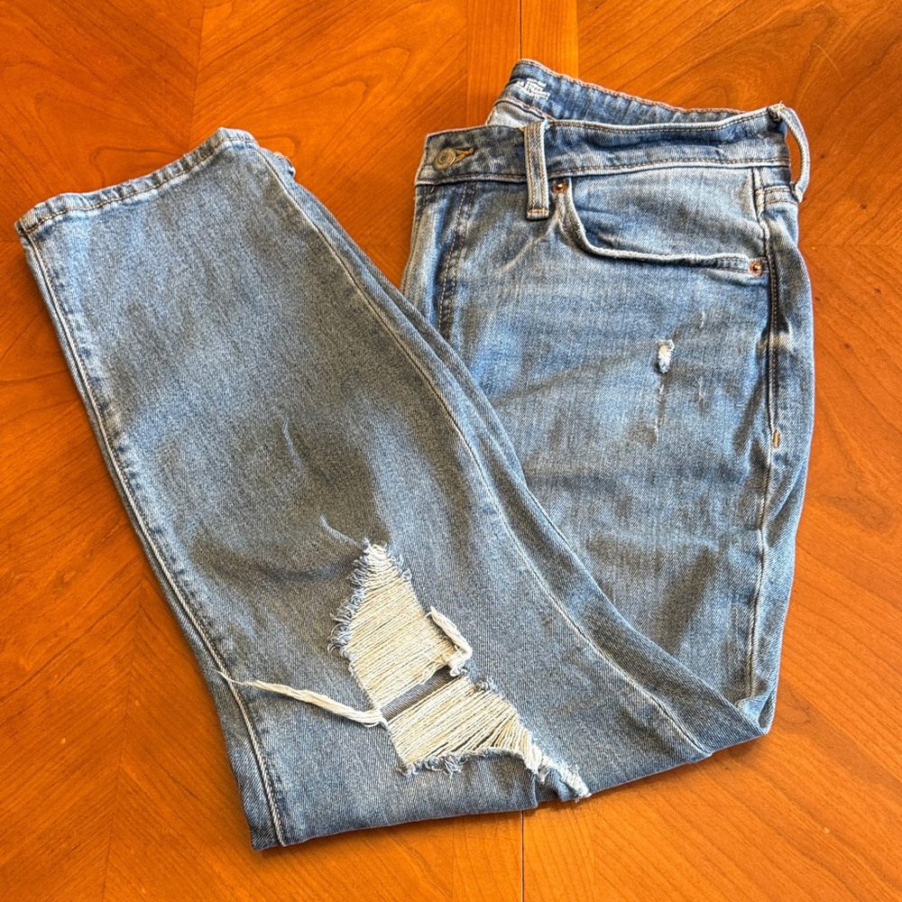 Old Navy High-Rise Curvy OG Straight Secret Smooth Pockets Distressed Size 14